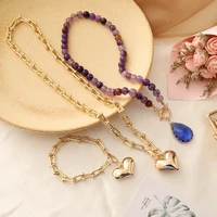 new purple natural crystal alloy love multilayer pendant necklace for women fashion temperament ccb metal jewelry wholesale