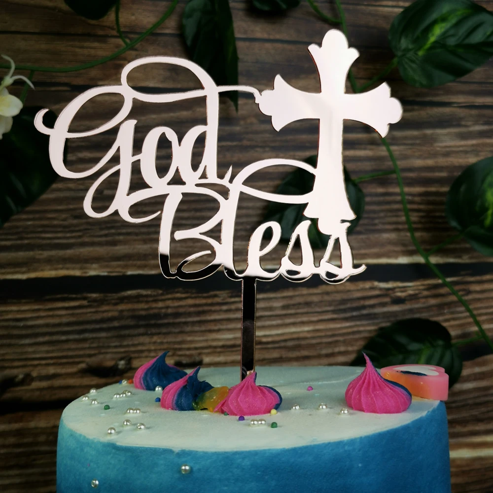 Топпер для торта цвета розового золота God Bless топпер первого причастия украшения