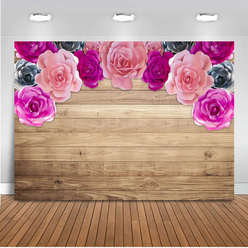 

Flower wooden backdrop for photography newborn children photo booth background party decoration supplies 7x5ft polyester cloth