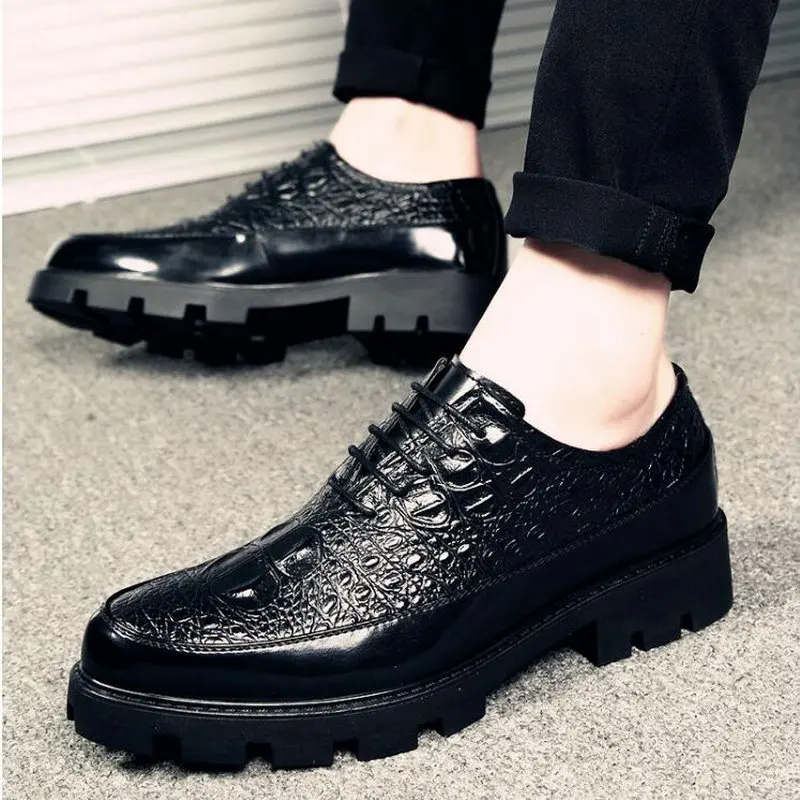 

Men Dress Shoes Pointed toe Oxfords Shoes Men Lace Up Designer Men crocodile Formal Shoes Fashion Leather Brogue shoes A51-74