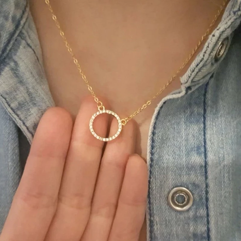 Crystal Eternity Karma Circle Pendant Necklace Micro Pave Cubic Zirconia Simple Round Shaped Chain Women Choker Jewelry|circle pendant necklace|chain