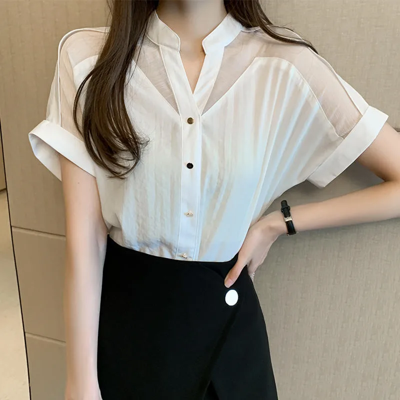 

Vintage Chiffon Blouse Women Clothes New Fashion Short Sleeve Ladies Tops Loose Streetwear Summer Shirt Blusas Mujer XXL Q3632