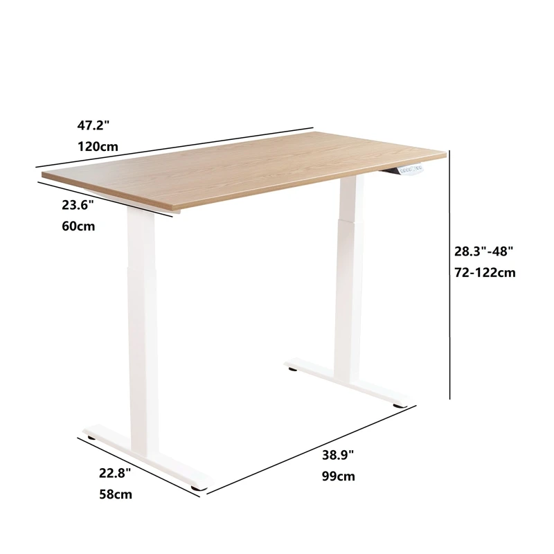 

Electric Height Adjustable Standing Desk for office Dual German OKIN Motor (White Frame+48" x 24" Wood Color Top)