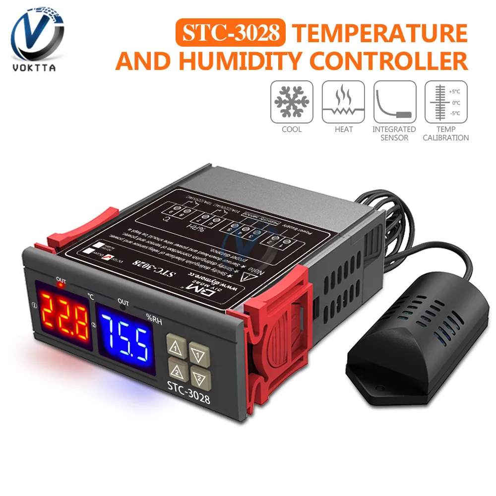 STC-3018 STC-3028 STC-3008 12 V 24 V 110-220 V Цифровой Температура контроллер двойной Дисплей зонд Термостат реле терморегулятор