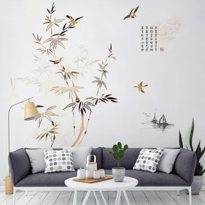 

200*125CM Large Wall Stickers Bamboo Ink Painting Vinyl Wall Decals Self adhesive Wall Decor Bedroom Room Decoration Wall Papers