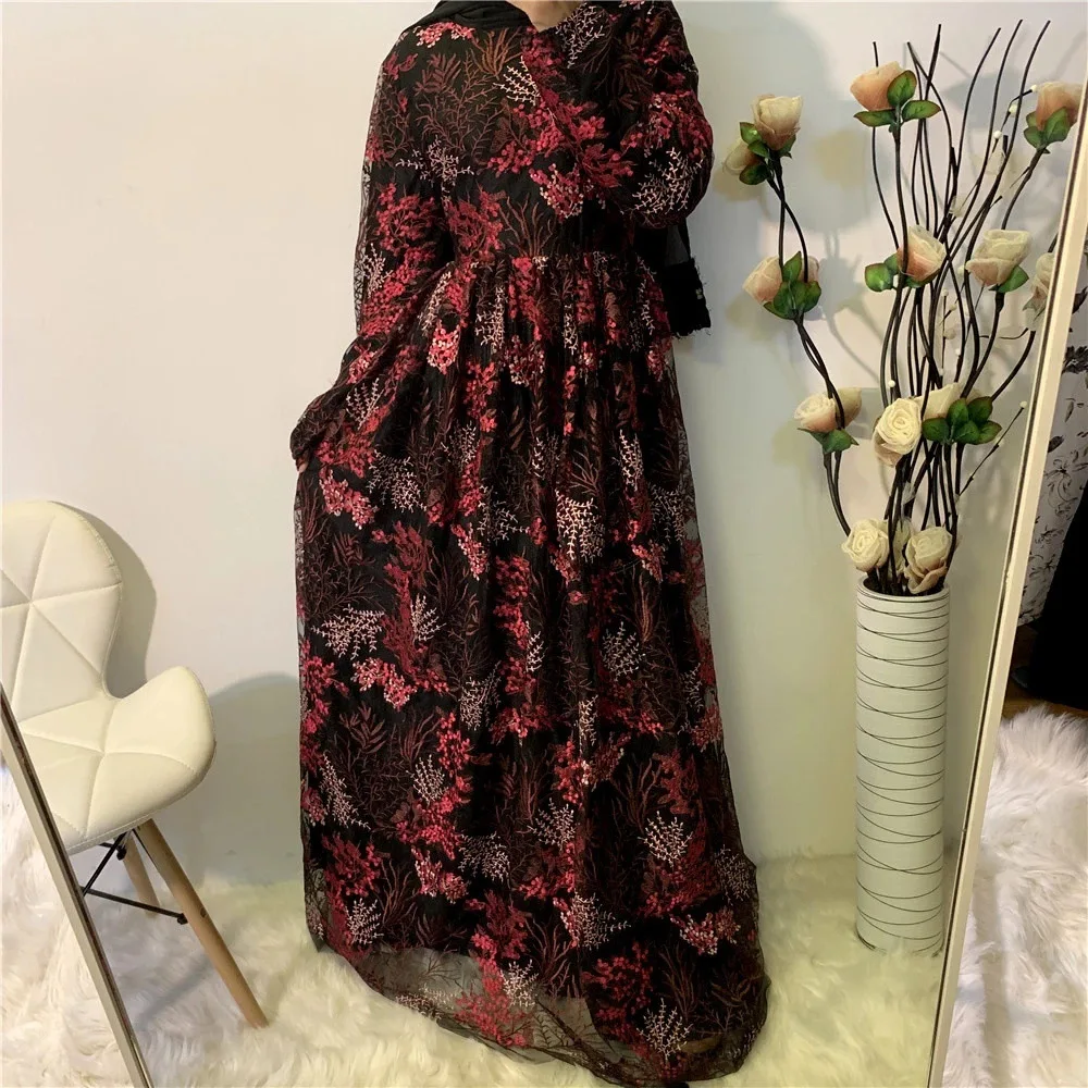 

Muslim Dress Women Abaya Dubai Turkish Bangladesh Lace Embroidery Robe Kimono Jubah Kaftan Islamic Clothing