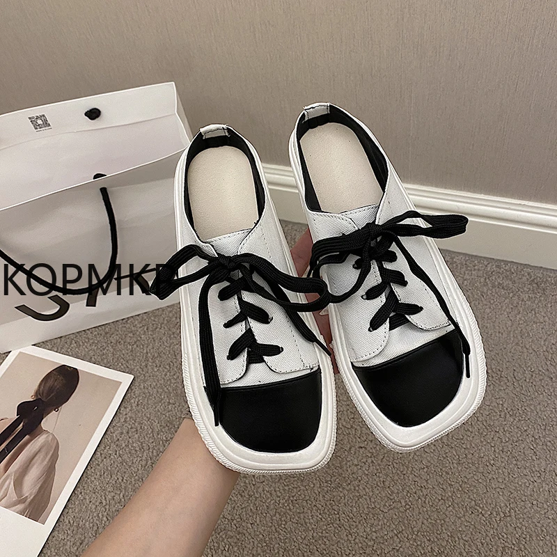 

Ladies Outside Casual Slides Shoes Genuine Leather 2021 Flat with Sewing Handmade Female Spring Autumn Slippers Woman Sneakers