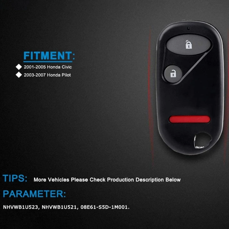 

Car Key Fob Keyless Entry Remote for Honda Civic EX LX DX 2001-2005 Honda Pilot 2003-2007 (NHVWB1U521, NHVWB1U523)