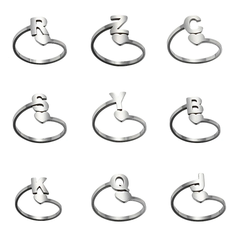 

Stainless Steel A-Z 26 Letters Rings for Women Tiny Wedding Ring Alphabet Initial Love Heart Rings Finger Jewelry Accessories