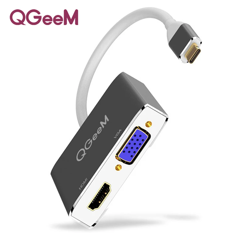 QGeeM USB C адаптер HDMI VGA Тип usb с разъемами типа c и HDMI 4 K мужчин и женщин для MacBook Pro ChromeBook huawei P20 galaxy S9 USB C на HDMI