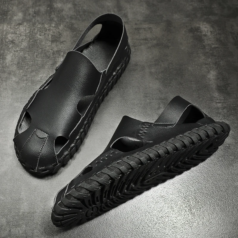

2020 Summer New Men's Microfiber Leather Sandals Anti-Slip Quality Street Shoes Light Weight Man Leisure Leather sandals