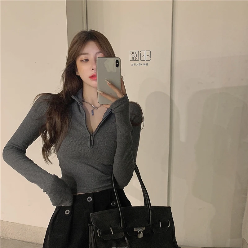 

Autumn Turtleneck Knitted Tight Thin Sweaters Zipper Women Pullover Solid Jumper Elastic Sweaters Long Sleeve Female Tops Y272