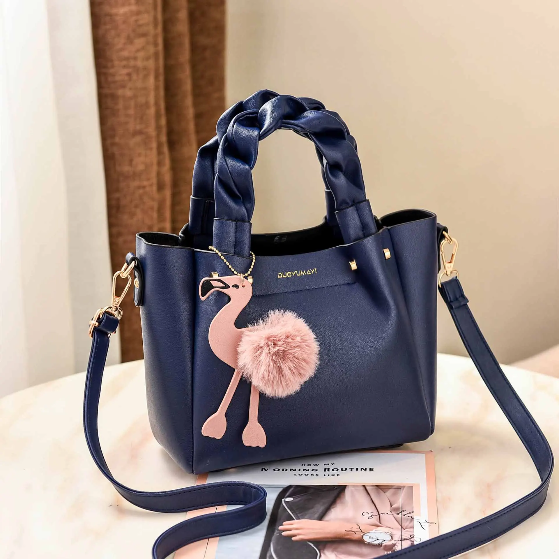 Dark blue Дизайн, женская сумка, дамская сумочка, карман для телефона, мягкие женские сумки, лоскут, фламинго, кисточка, кожа, женские сумки через плечо - Цвет: Dark blue