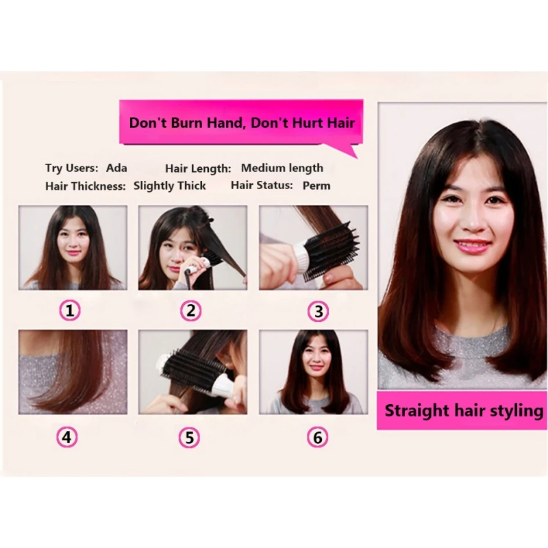 

Hair Curler Anti-scald Iron for Corrugation Professional Electric Straightening Brush Two-In-One Curling Tool 110-240V