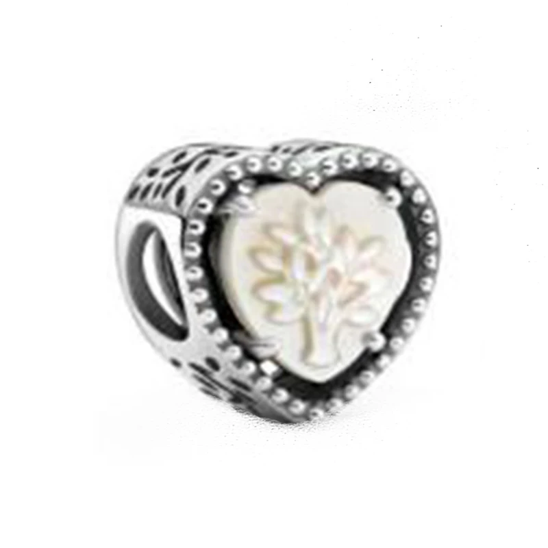

925 Sterling Silver Openwork Heart & Family Tree Charm Fit Brand Bracelet Jewelry