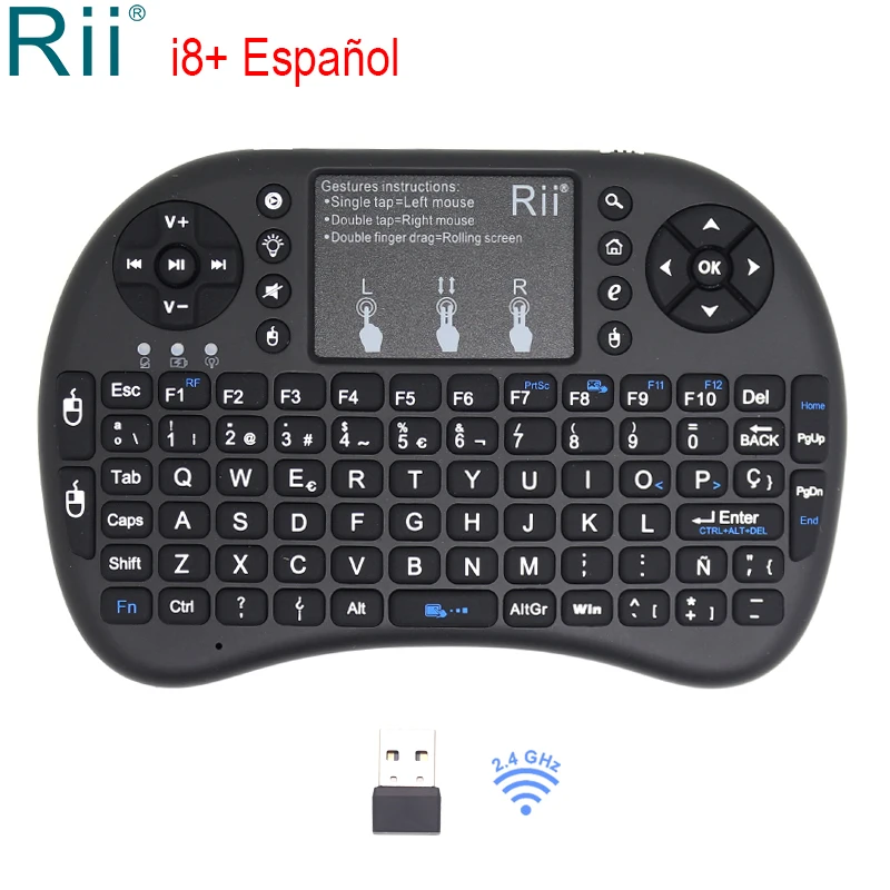 Rii i8 + испанская клавиатура Espanol с подсветкой 2 4 ГГц мини беспроводная воздушная