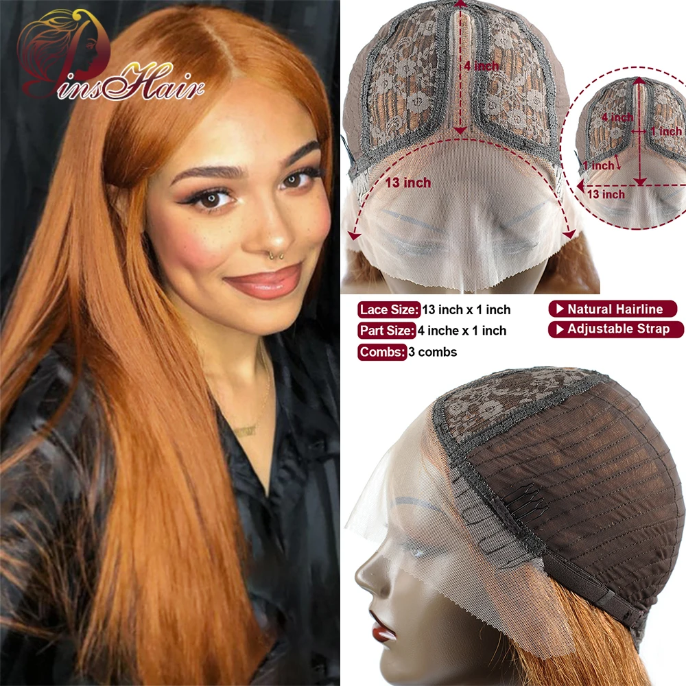 Ginger Brown Lace Front Human Hair Wigs For Women PrePlucked Honey Blonde Bone Straight Lace Front Wig Peruvian Remy Hair 180%