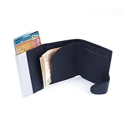 

2019 Side Push Aluminum Card Bag RFID Pop-up Card Bag Automatic Creative Pu Aluminum Box Wallet Wallet for Credit Cards