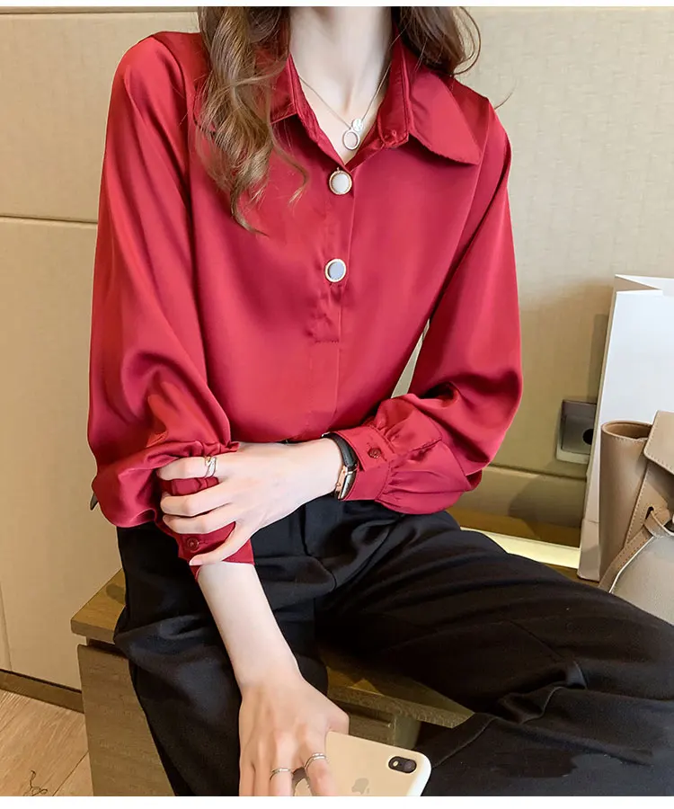 

Houthion Chiffon Woman Shirt Women's Blouse Korean Version Long Sleeve Top Breasted Loose Spring Summer Fashion Casual New