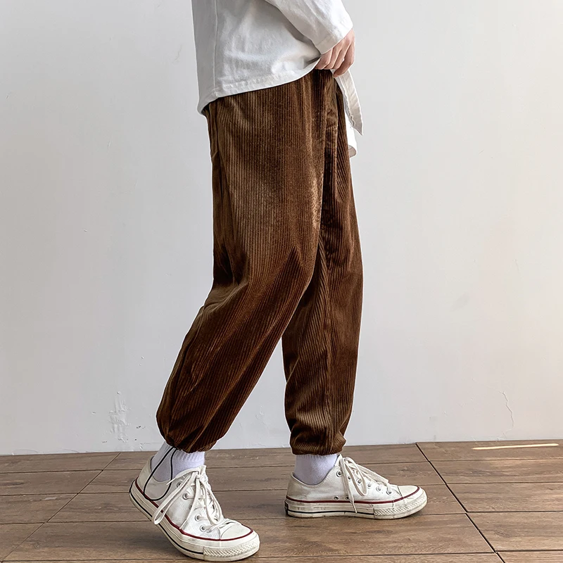 Вельветовые повседневные мешковатые брюки Мужская одежда джоггеры Корейская