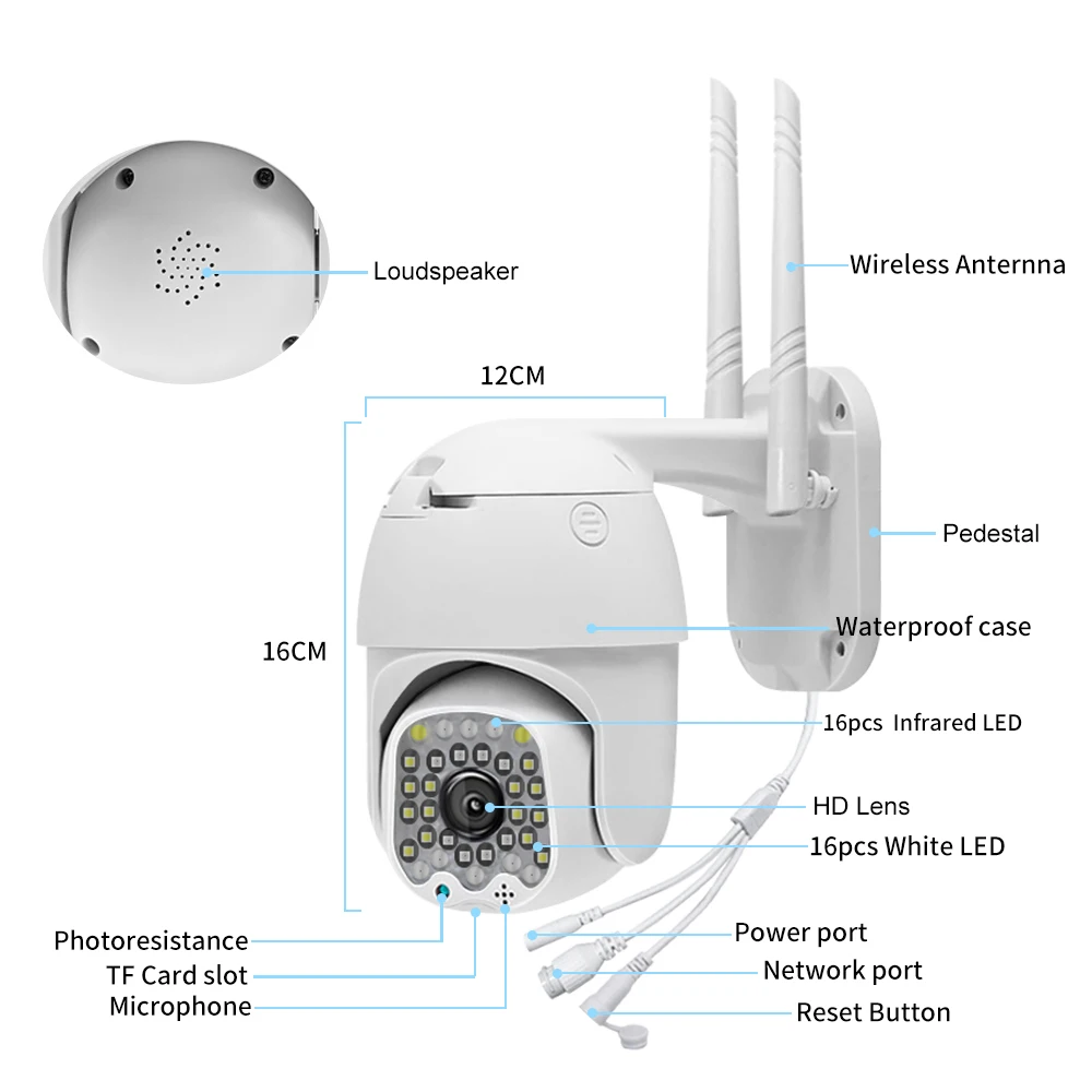 V380 Pro App P2P 1080P 2.5INCH PTZ High Speed Dome Doual Light Source Wireless WIFI Two-way Audio TF Card Camera Monitor | Безопасность