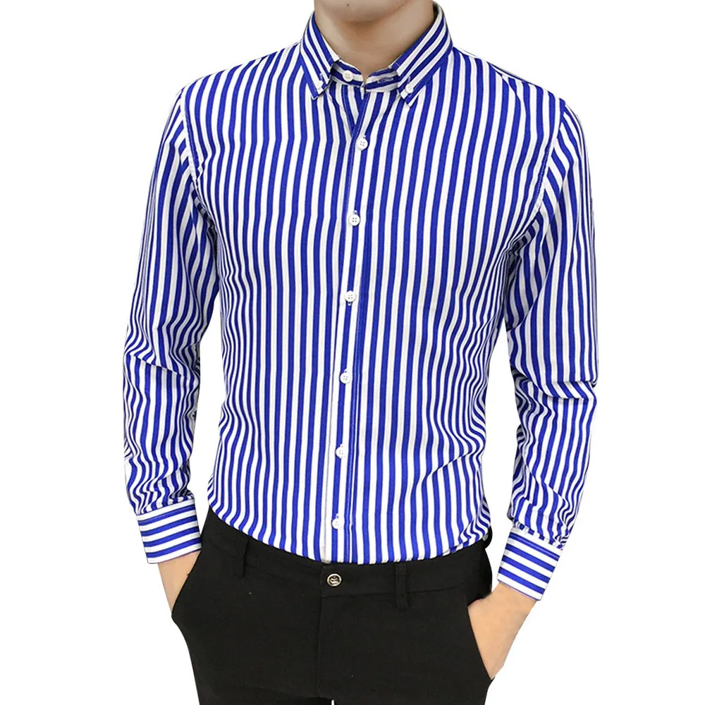 

Striped Long Sleeve Shirt Men Spring Autumn Button Down Dress Shirts Camisa Masculina Man Top Casual Male Shirt Tops
