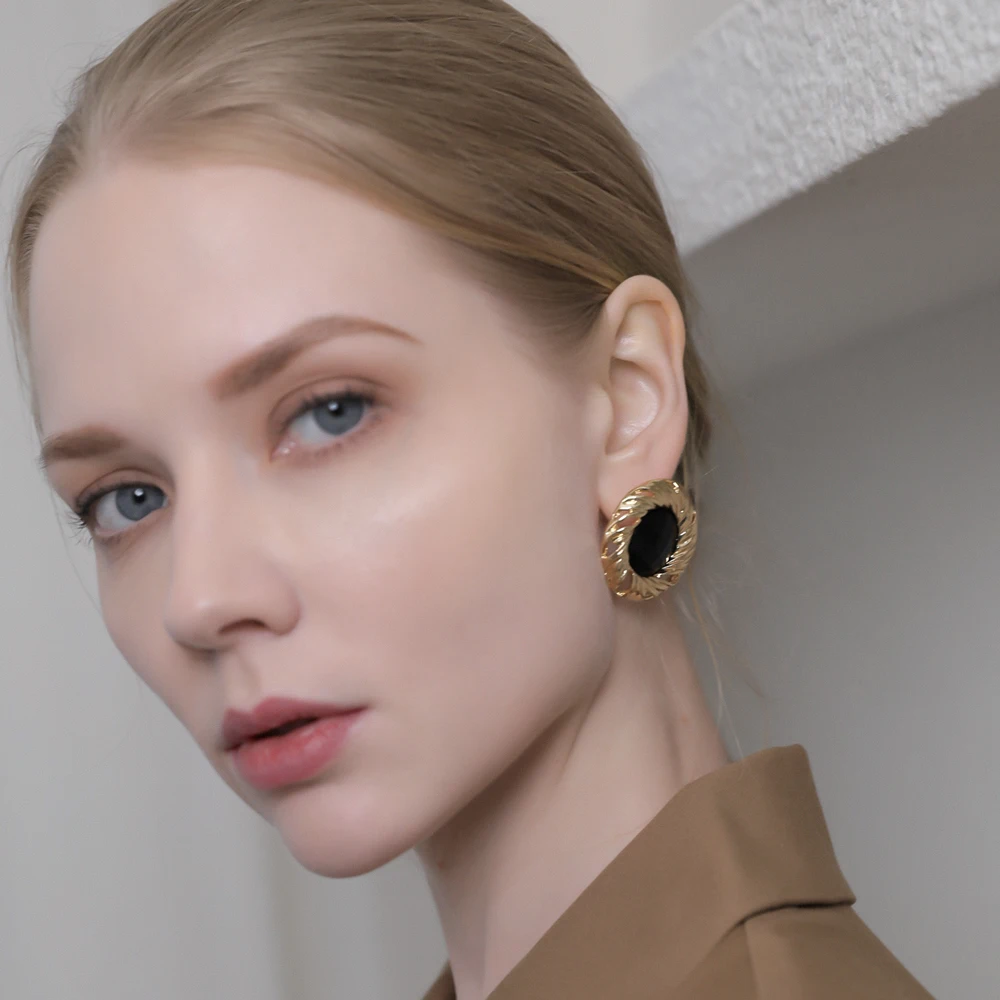 Yhpup Black Rhinestone Crystal Stud Earrings Zinc Alloy Vintage Gold Brincos for Female Office Jewelry Gift S925 Post | Украшения и