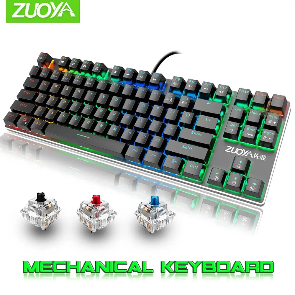 Игровая механическая клавиатура 87 клавиш микс/RGB подсветка игровая Проводная клавиатура синий красный переключатель USB для компьютера ноутбука английский/русский