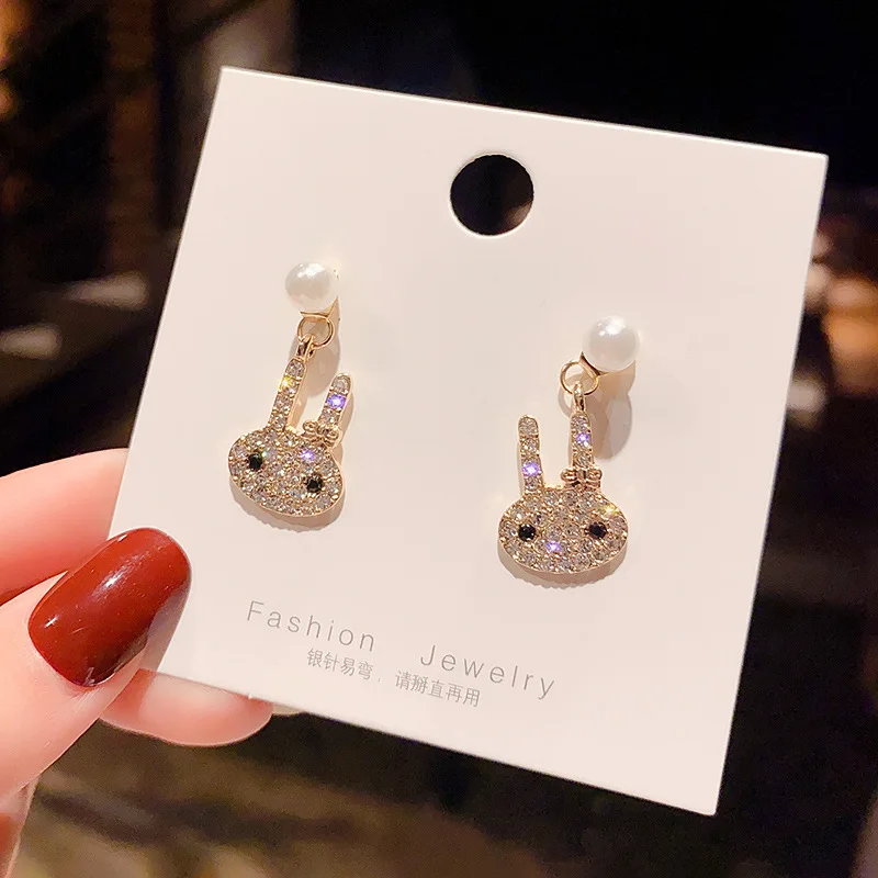 

S925 Silvers New Rabbit Dangle Earrings Are Full of Diamonds Luxury Jewellery for Women Exquisite 2021 Korean Fashion