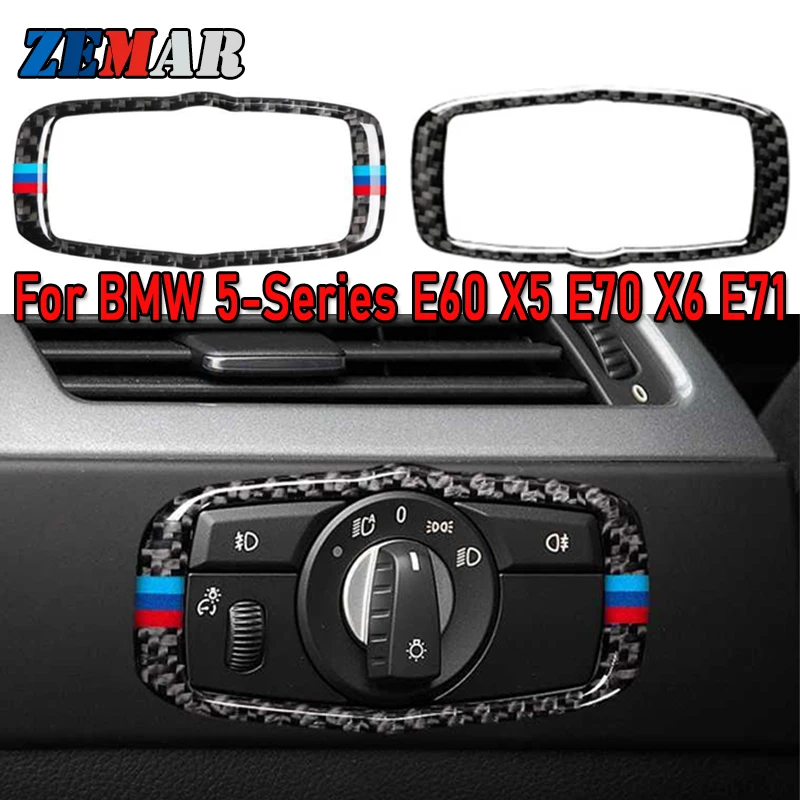 

1PCS Carbon Fiber For BMW E60 X5 E70 X6 E71 Car Headlight Switch Button Knobs Rings Frame trim Stickers M Accessories