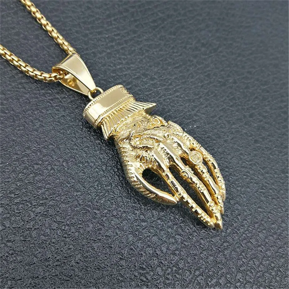 

Skull Skeleton Hand Necklace & Pendant With Stainless Steel Chains For Men Gold Color Men's Hip Hop Jewelry Gifts