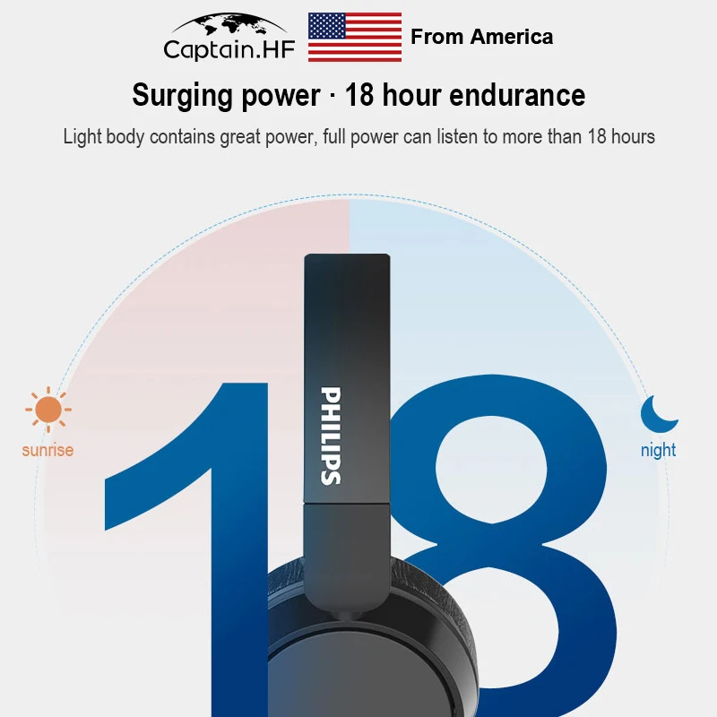 

US Captain Philips Audio Bass+ BH305 Wireless Bluetooth ANC Lightweight Stereo Headphones Up to 18 Hours of Playtime