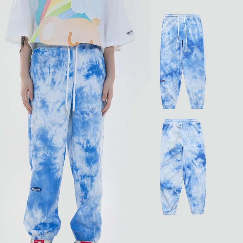 

Mens Corduroy Tie Dye Trousers Drawstring Joggers HipHop Men Gradient Color Elastic Waist Sweatpants 2021SS Couple Loose Jogger