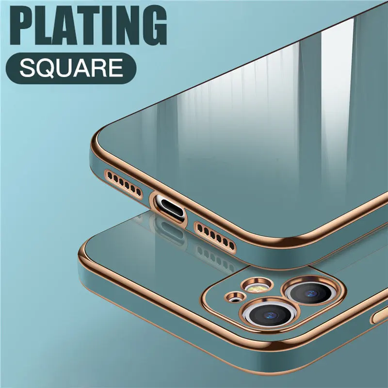 Роскошный квадратный глянцевый защитный чехол для iPhone 12 Pro Max 11 MiNi X XS XR 8 7 Plus SE 2020 |