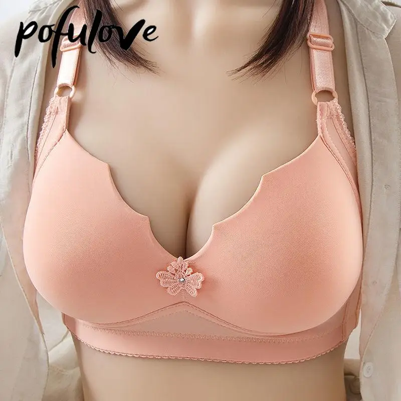 

Women Plus Size Bra 36-44 BC Push Up Bras Wireless Underwear Solid Color Seamless Bralette Thin Cup Soft Brassiere for Female