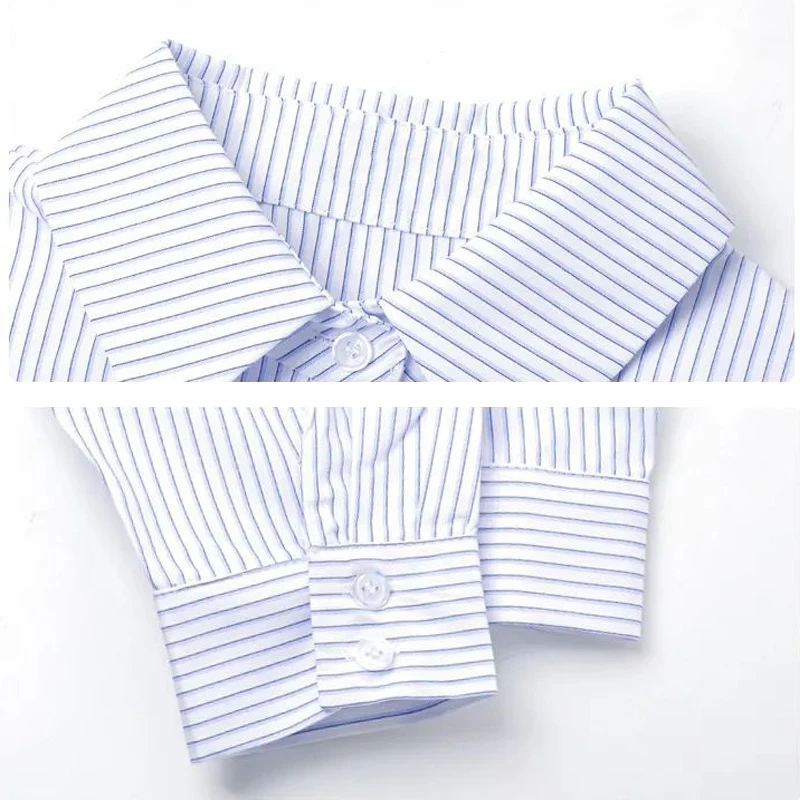 

Striped Shirts Women Long Sleeve Turn-down Collar Bf Oversize All-match Office Lady Fashion Female Pockets Leisure Daily Blouses