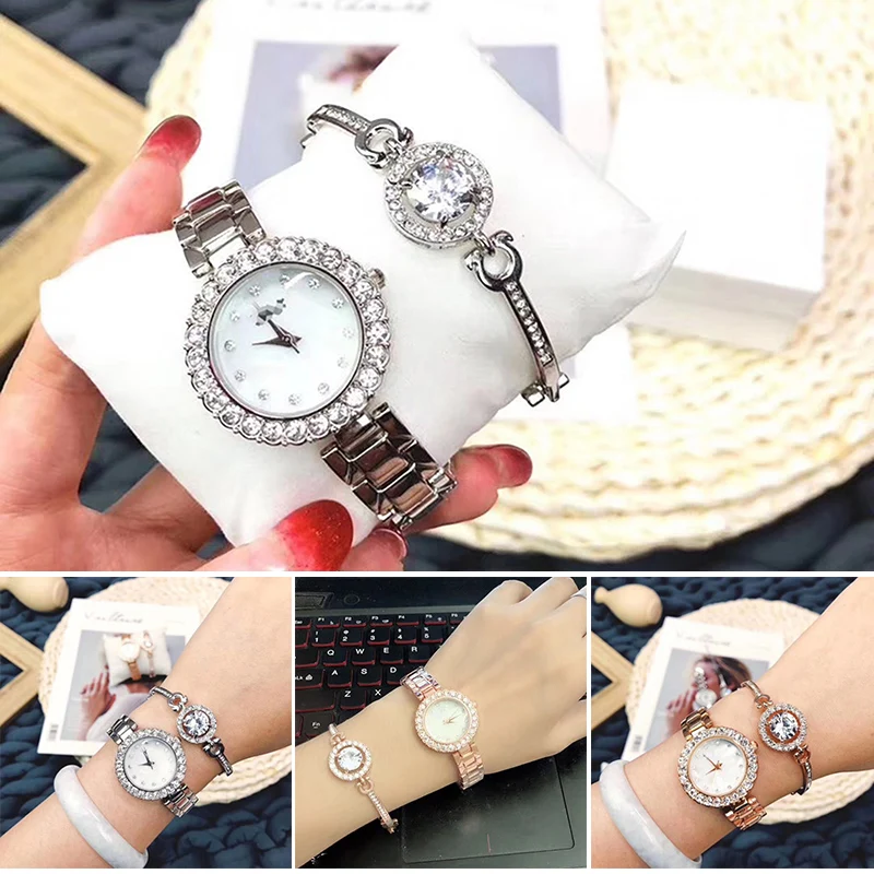 

Стразы браслет часы Кристалл подарочный набор розовое золото/серебро женские часы для девочек B88