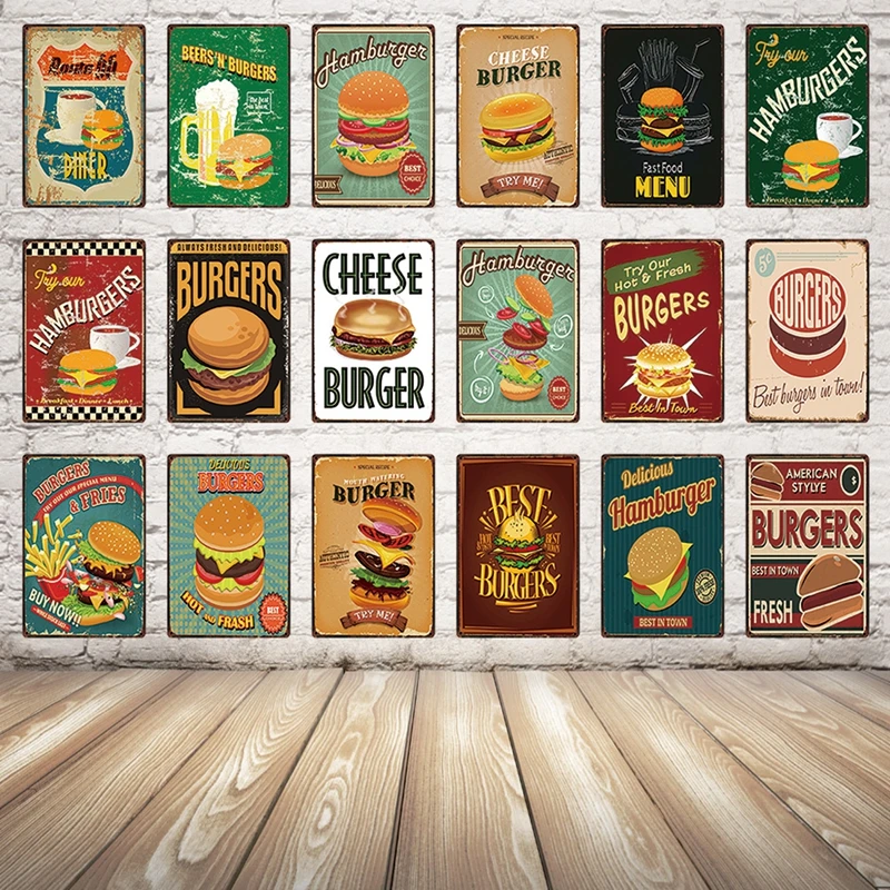 

Hamburger Metal Sign Tin Poster Home Decor Bar Wall Art Painting 20*30 CM Size y-1719
