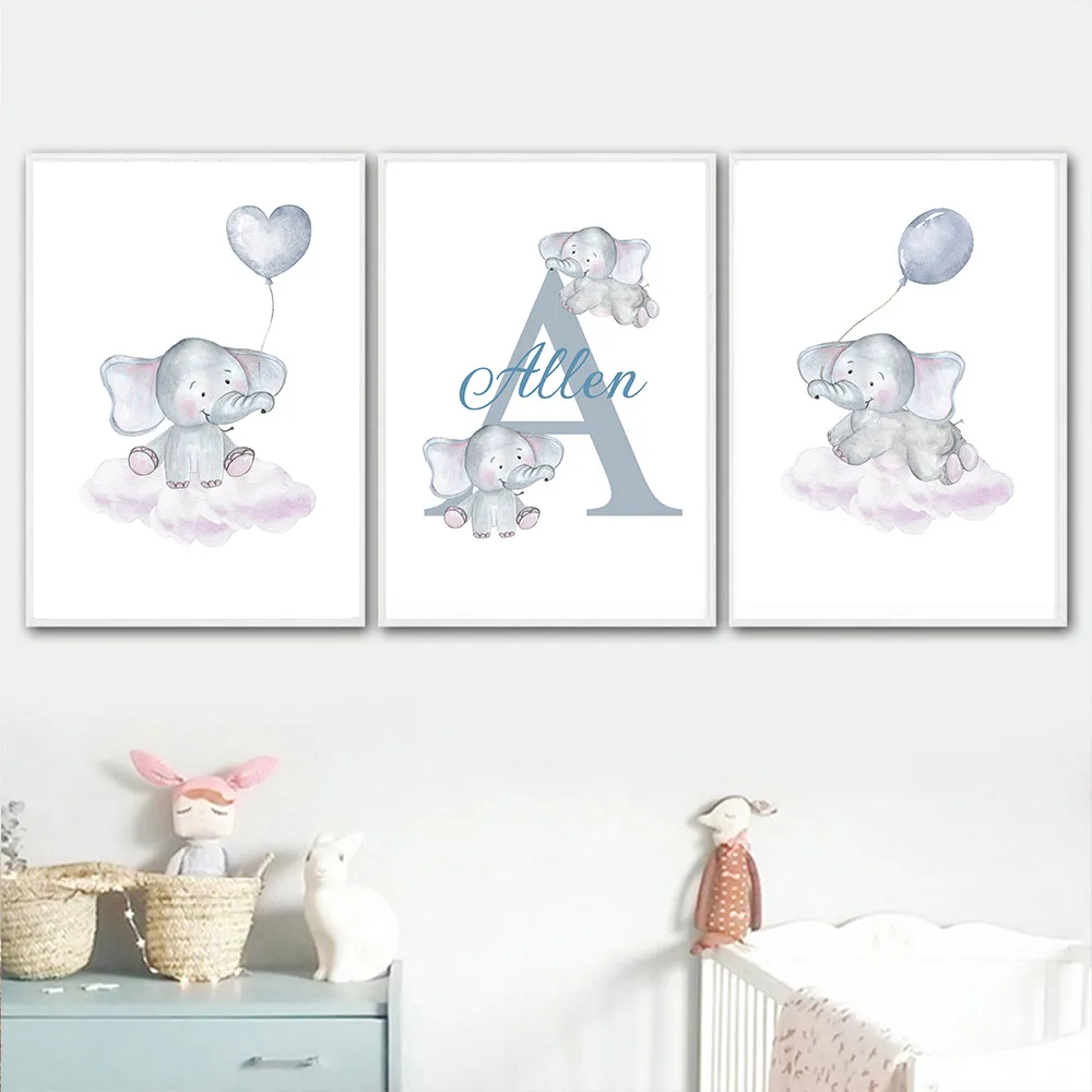 &quotСлон&quot Облако шар Холст плакат для детской настенная живопись синий в