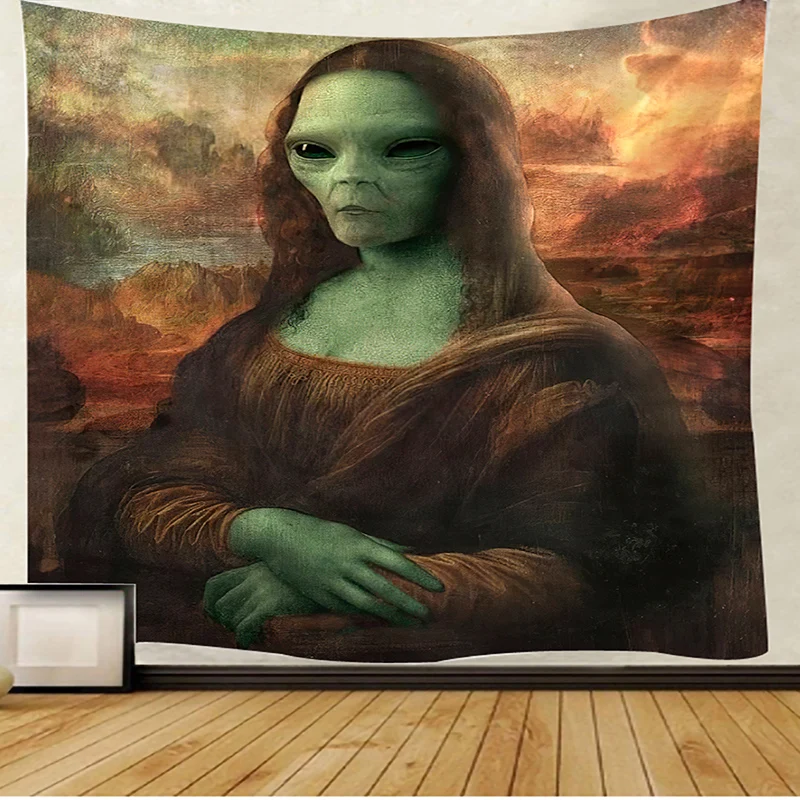 

Mona Lisa Alien Tapestry Mandala macrame hippie Art Wall Hanging Boho Decor Tapestries for Living Room Home Dorm Decor