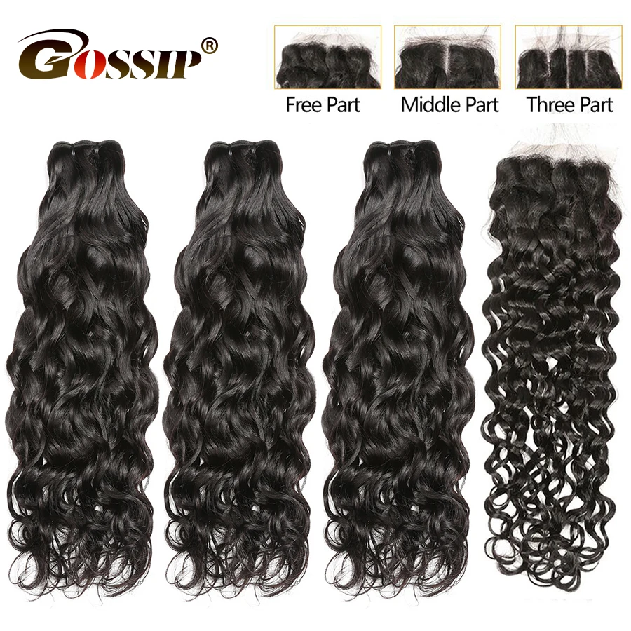 Remy Волнистые пряди с закрытием бразильские волосы волнистые сплетен 4 30 дюймов
