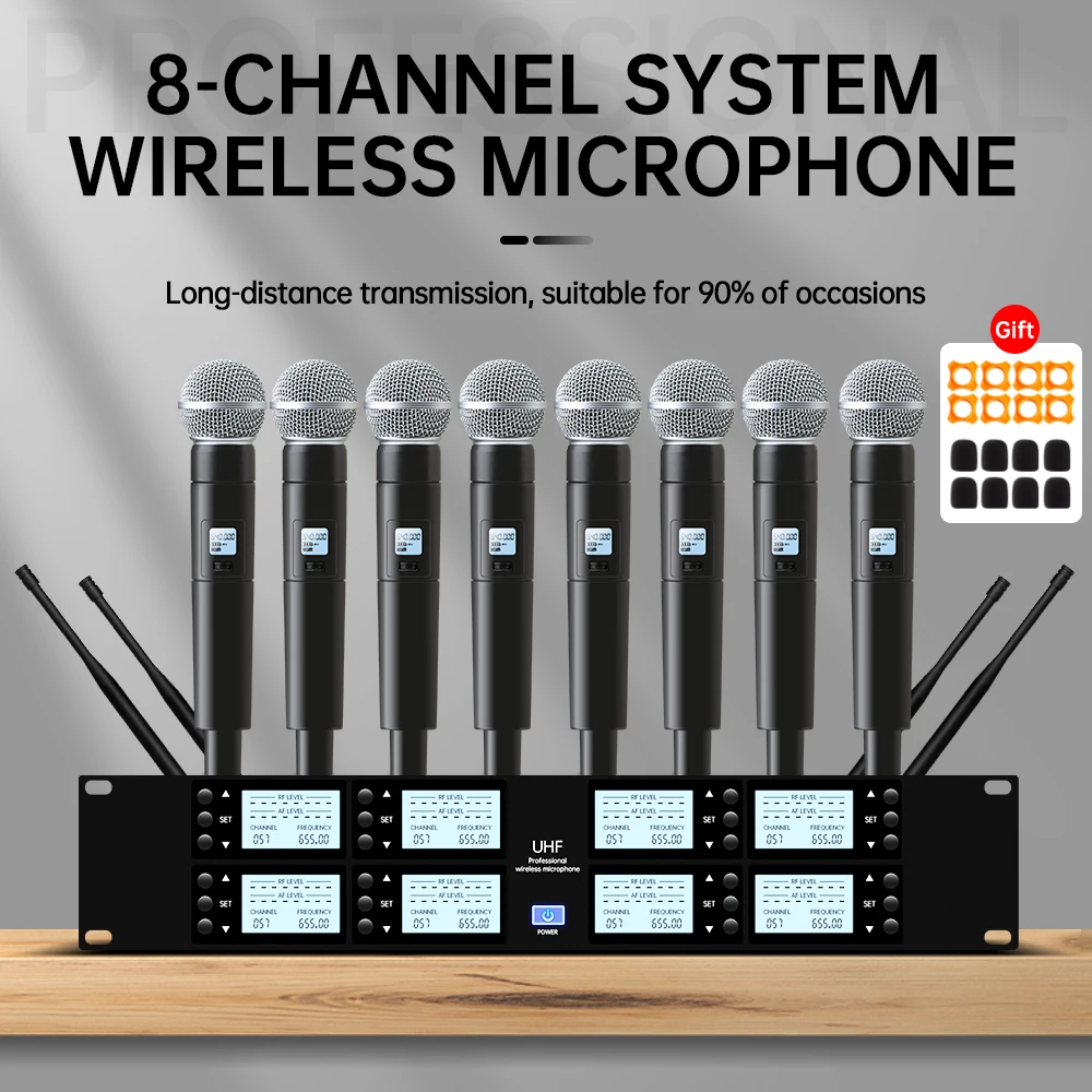 

Professional UHF 8 Channel Wireless Microphone System Handheld Lavalier Conference Karaoke Church School Lecture Stage Performan