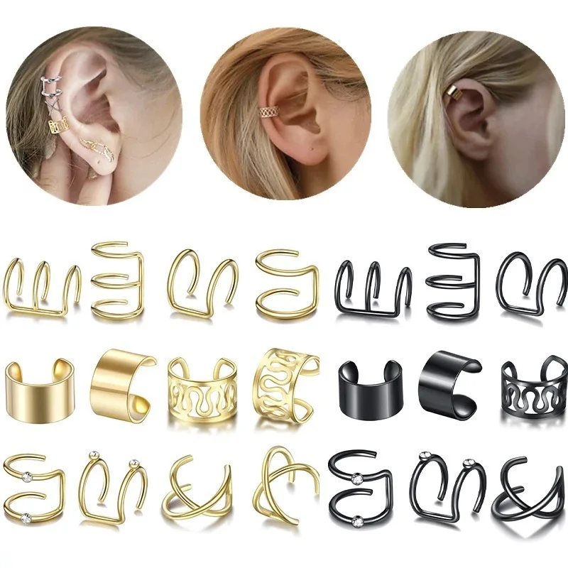 

12pcs/set Fashion Gold Color Ear Cuffs Leaf Clip Earrings for Women Climbers No Piercing Fake Cartilage Earring Accessories Gift