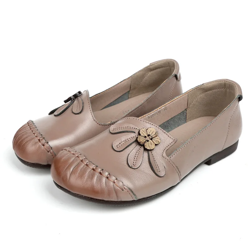 

Fashion Women Flats Shoes Flower Soft Bottom Design Women Casual Shoes Ladies Flats Vintage Loafer Genuine Leather Women Flats