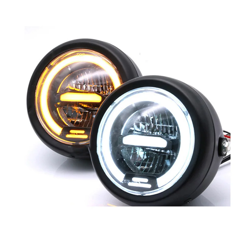 

6.5 inch Motorcycle Round LED Halo Headlight 12v High beam Universal distance light Cafe Racer Vintage Motorcycle Headlamp Bulb