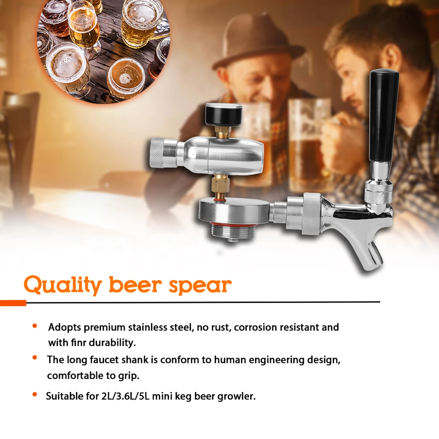 Мини пивное копье из нержавеющей стали с регулируемым краном CO2 инжектором для 2L