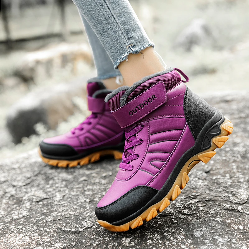 Большие размеры женские кожаные зимние ботильоны из водонепроницаемого