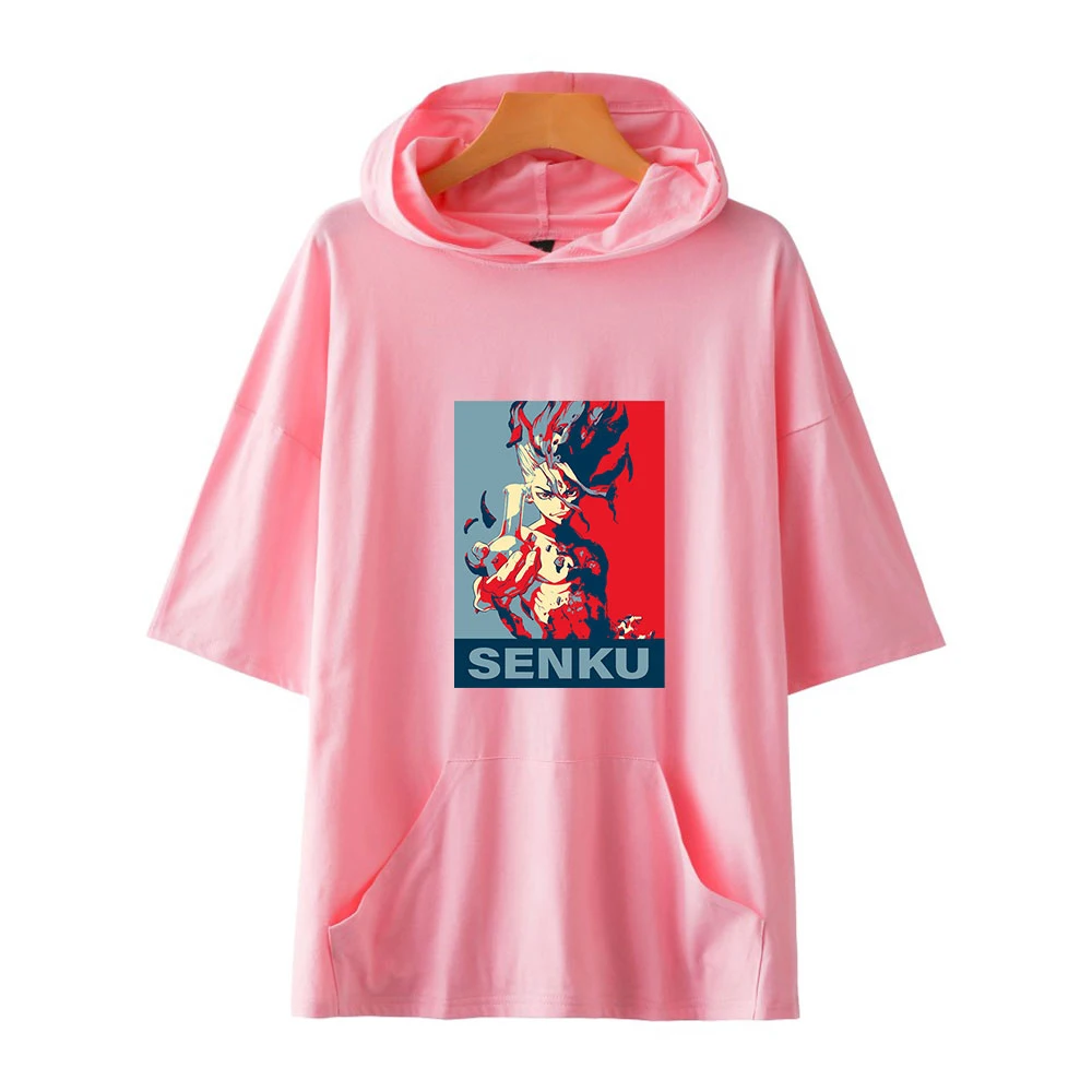 

WAWNI Dr.Stone Short-Sleeved Hooded Sweatshirt Loose Volleyball Harajuku Fashion Polyester Plus Cotton Hoodie Oversized Anime