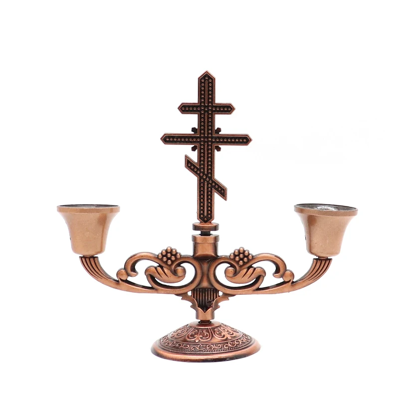 Ортодоксальный металлический подсвечник из латуни Votive Candelabra Religioso cross portavelas
