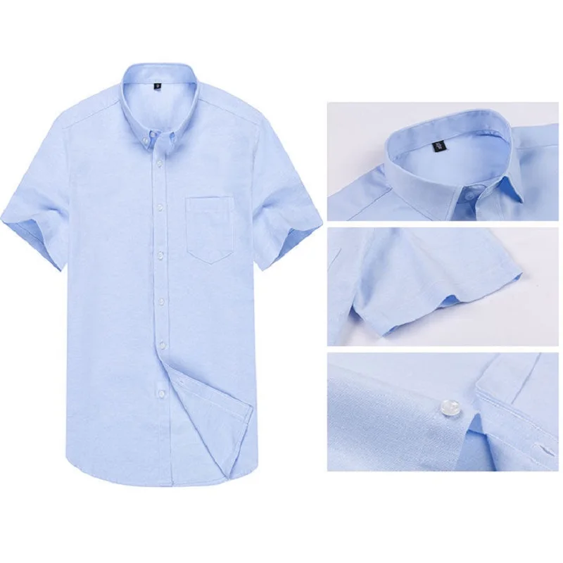 

Men's Oxford Plaid Casual Shirt Front Patch Chest Pocket Regular-fit Button-down Collar short sleeve Shirts asian size